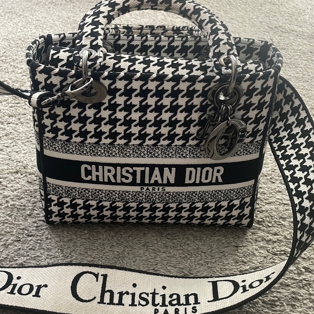 Christian Dior Medium Lady D-Lite Bag Houndstooth Embroidery